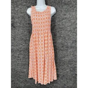 Croft & Barrow Dress Womens M Orange Floral Sleeveless Smocked Midi Sundress